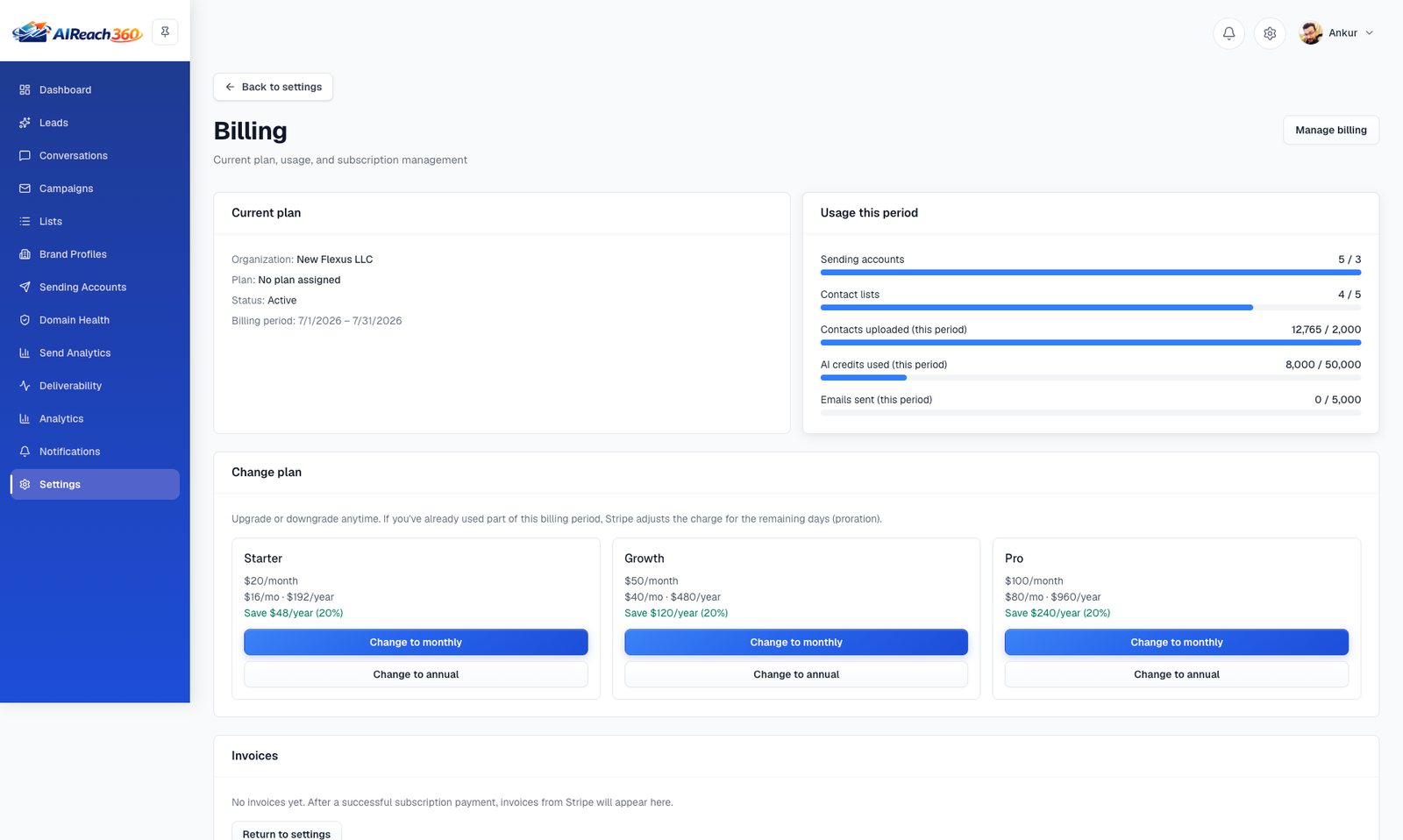 Billing and plans in-product