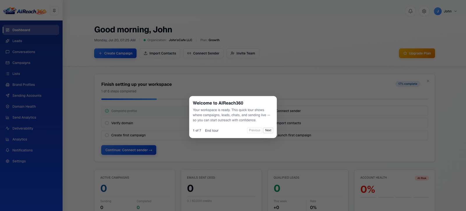 Guided product tour on first login